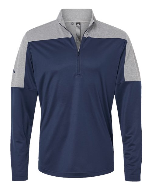 Men's Ultimate365 Lightweight Colorblocked Quarter-Zip Pullover - Collegiate Navy/ Grey Three Melange