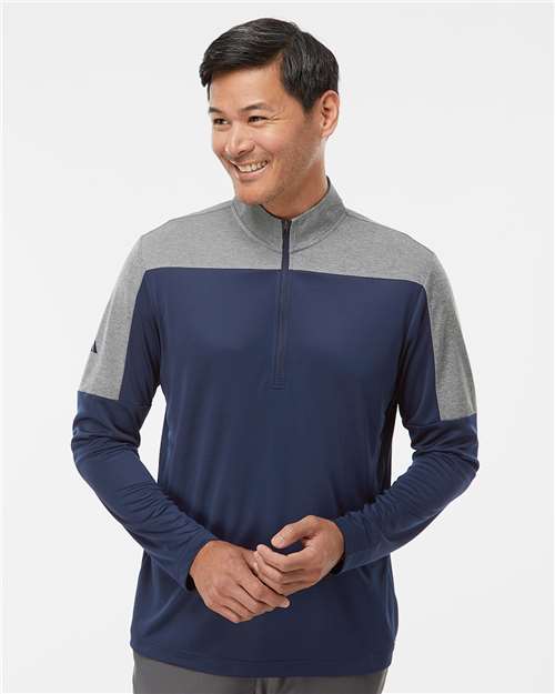 Men's Ultimate365 Lightweight Colorblocked Quarter-Zip Pullover - Collegiate Navy/ Grey Three Melange