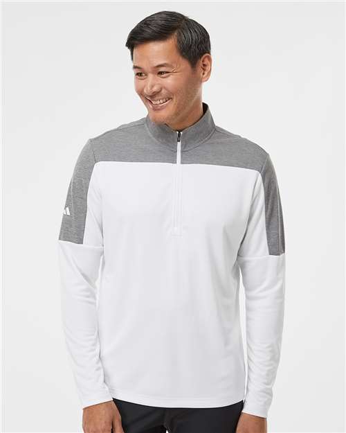 Men's Ultimate365 Lightweight Colorblocked Quarter-Zip Pullover - White/ Grey Three Melange