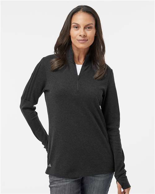 Women's 3-Stripes Quarter-Zip Sweater Pullover - Black Melange