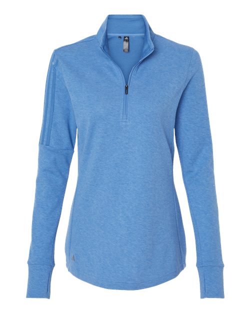 Women's 3-Stripes Quarter-Zip Sweater Pullover - Focus Blue Melange