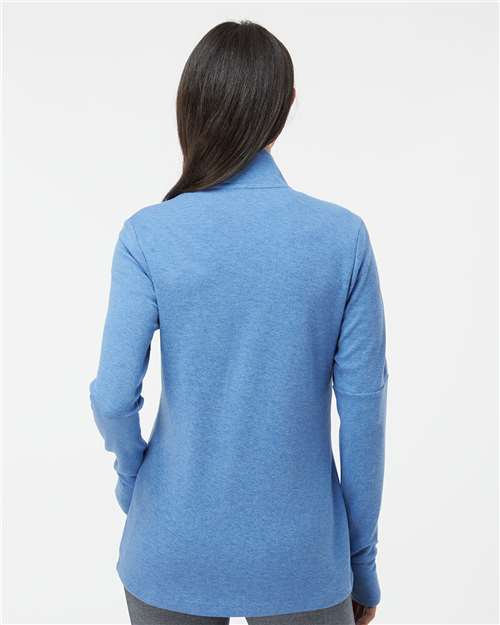 Women's 3-Stripes Quarter-Zip Sweater Pullover - Focus Blue Melange