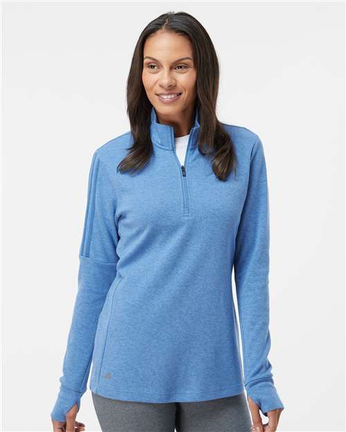 Women's 3-Stripes Quarter-Zip Sweater Pullover - Focus Blue Melange