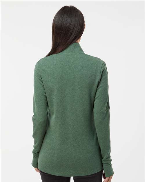 Women's 3-Stripes Quarter-Zip Sweater Pullover - Green Oxide Melange