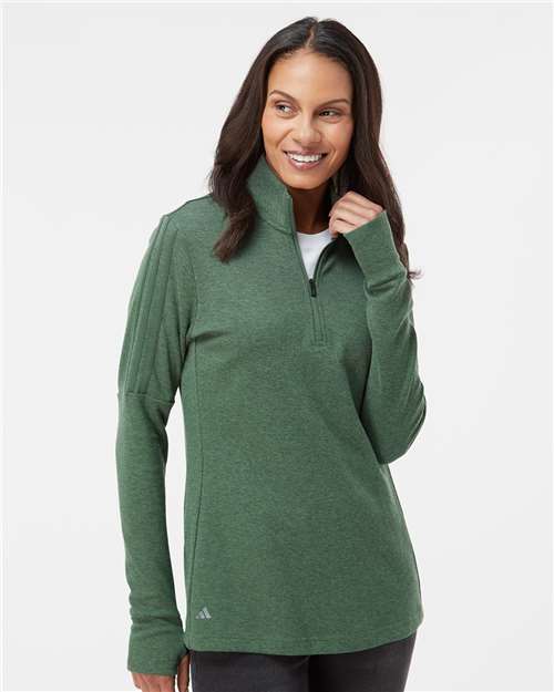 Women's 3-Stripes Quarter-Zip Sweater Pullover - Green Oxide Melange