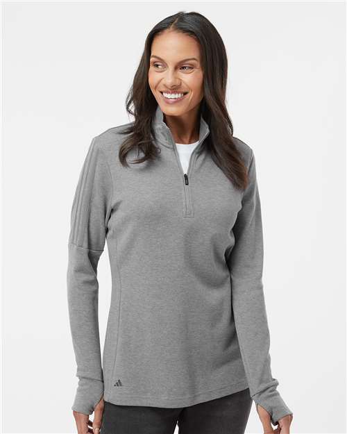Women's 3-Stripes Quarter-Zip Sweater Pullover - Grey Three Melange
