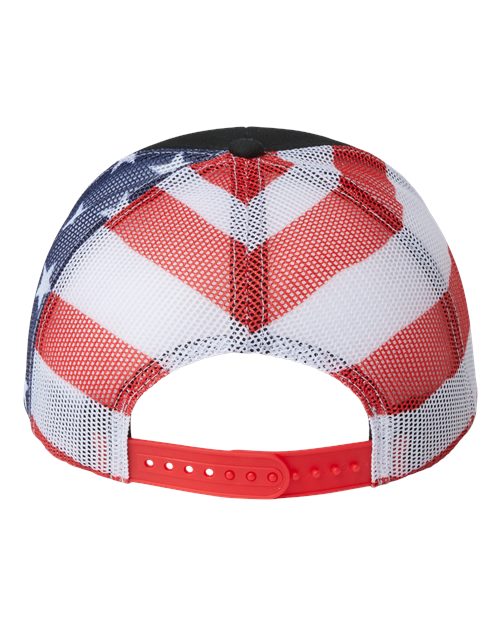 Printed Mesh Trucker Cap - Black/ USA Flag
