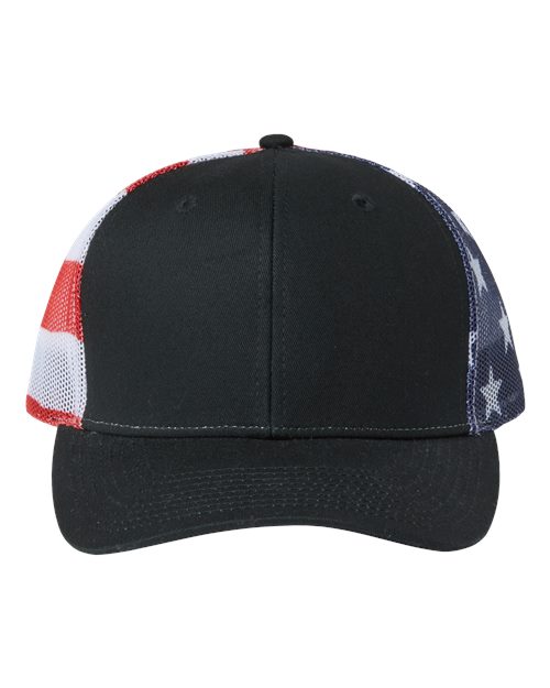 Printed Mesh Trucker Cap - Black/ USA Flag