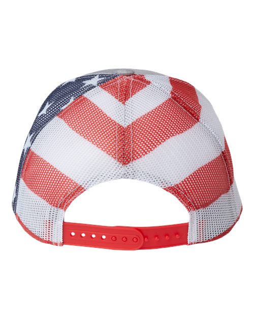 Printed Mesh Trucker Cap - Heather Grey/ USA Flag
