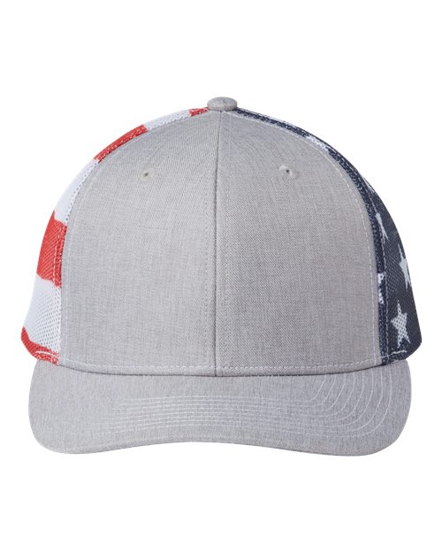 Printed Mesh Trucker Cap - Heather Grey/ USA Flag