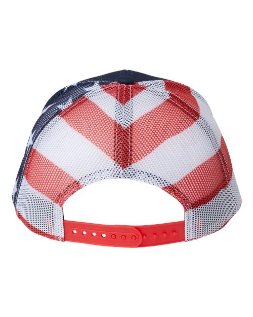 Printed Mesh Trucker Cap - Navy/ USA Flag