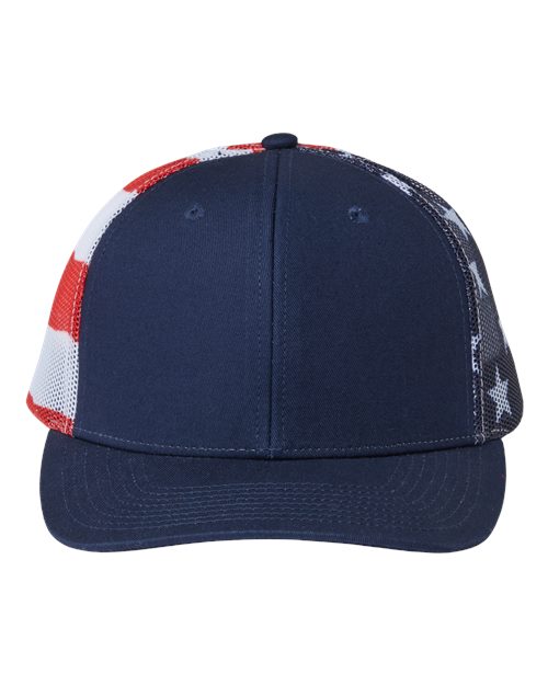 Printed Mesh Trucker Cap - Navy/ USA Flag
