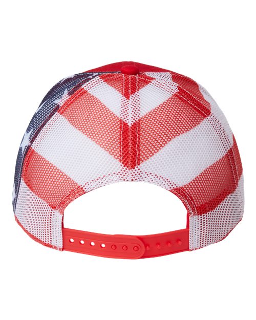 Printed Mesh Trucker Cap - Red/ USA Flag