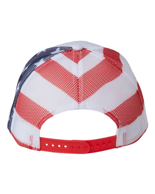 Printed Mesh Trucker Cap - White/ USA Flag