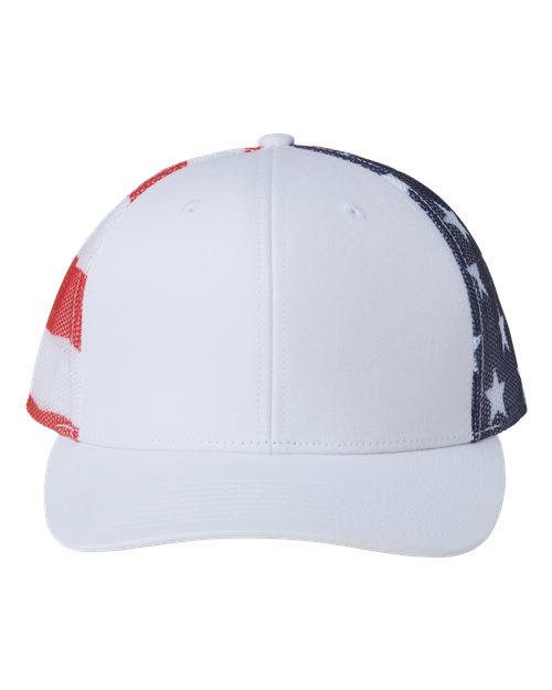 Printed Mesh Trucker Cap - White/ USA Flag