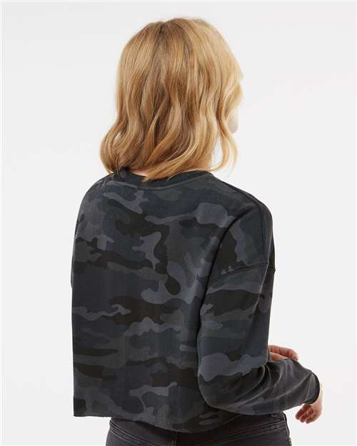Women's Lightweight Crop Crewneck Sweatshirt - Black Camo