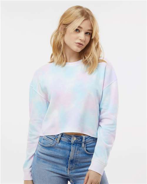 Women's Lightweight Crop Crewneck Sweatshirt - Tie Dye Cotton Candy