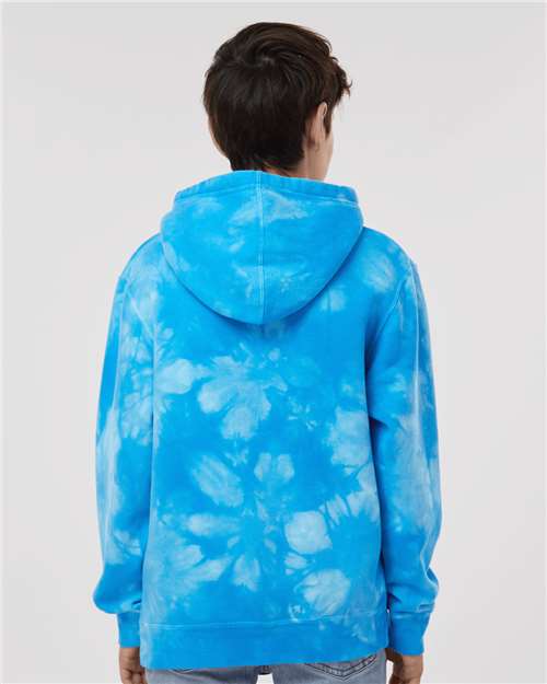 Youth Midweight Tie-Dyed Hooded Sweatshirt - Tie Dye Aqua Blue