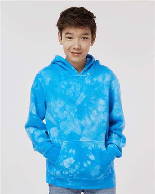 Youth Midweight Tie-Dyed Hooded Sweatshirt - Tie Dye Aqua Blue
