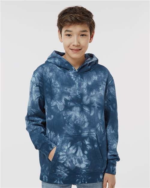Youth Midweight Tie-Dyed Hooded Sweatshirt - Tie Dye Navy