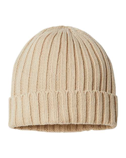 Sustainable Cable Knit Cuffed Beanie - Light Beige