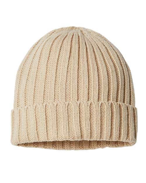 Sustainable Cable Knit Cuffed Beanie - Light Beige