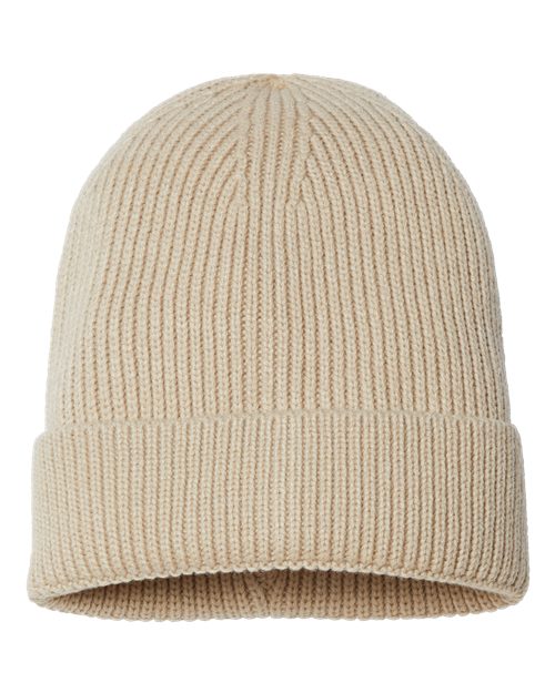Sustainable Fine Rib Cuffed Beanie - Light Beige