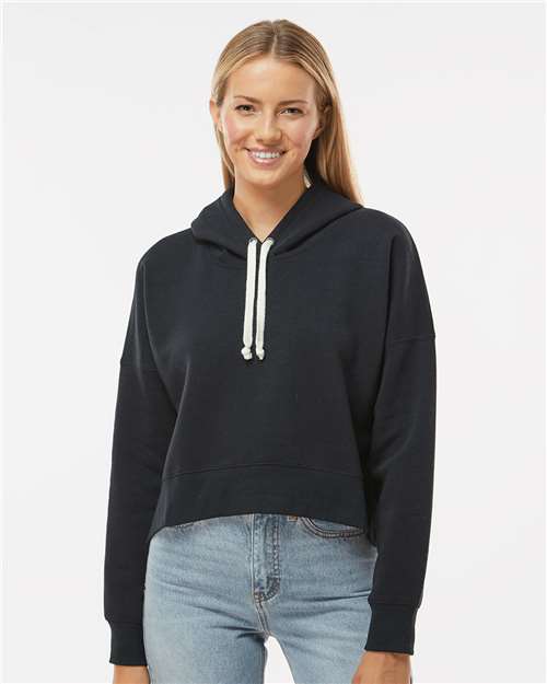 Women's Crop Hooded Sweatshirt - Black Solid