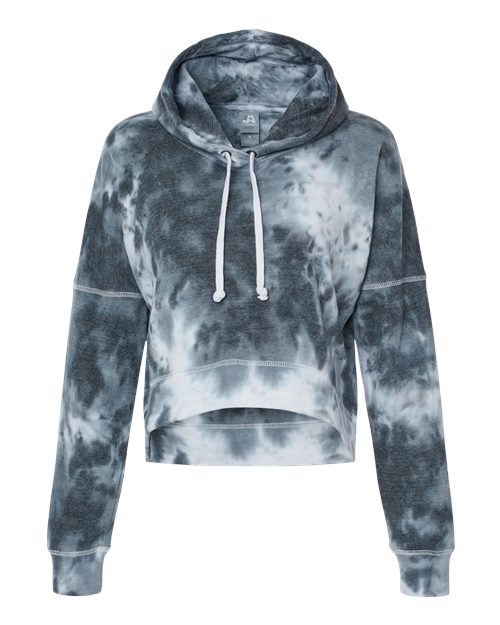 Women's Crop Hooded Sweatshirt - Black Tie Dye