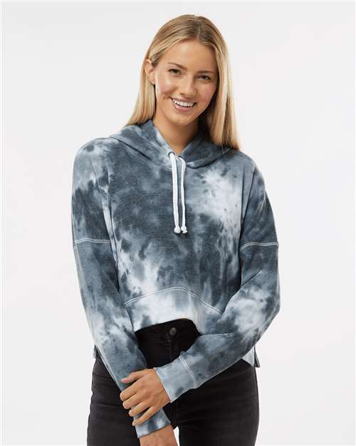 Women's Crop Hooded Sweatshirt - Black Tie Dye