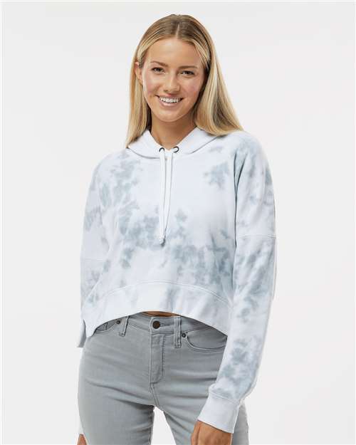 Women's Crop Hooded Sweatshirt - Grey Tie Dye