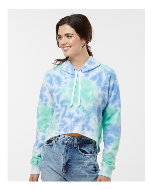 Women's Crop Hooded Sweatshirt - Lagoon Tie Dye