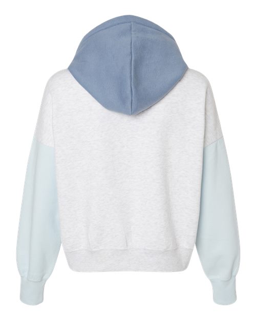 Women's Sueded Fleece Colorblocked Crop Hooded Sweatshirt - Arctic Blue