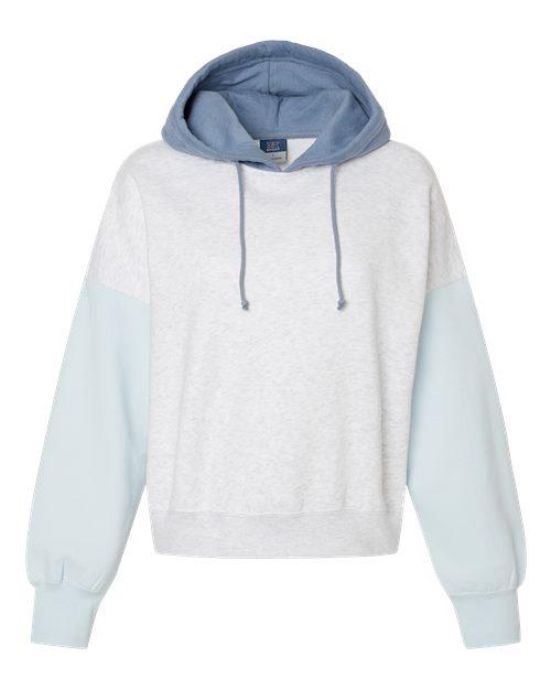 Women's Sueded Fleece Colorblocked Crop Hooded Sweatshirt - Arctic Blue