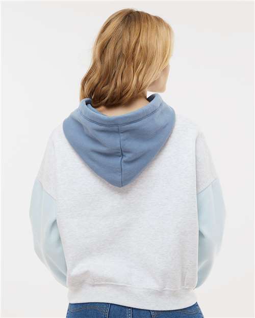 Women's Sueded Fleece Colorblocked Crop Hooded Sweatshirt - Arctic Blue