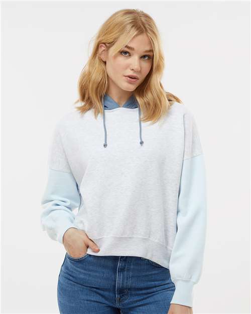 Women's Sueded Fleece Colorblocked Crop Hooded Sweatshirt - Arctic Blue