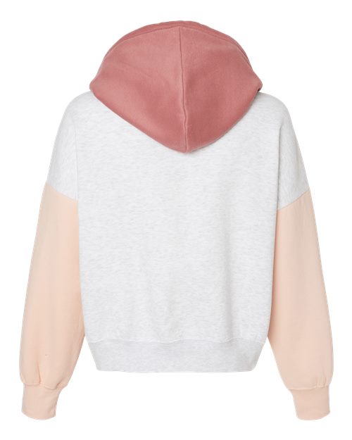 Women's Sueded Fleece Colorblocked Crop Hooded Sweatshirt - Cameo Pink