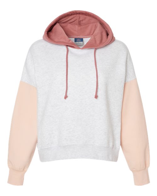 Women's Sueded Fleece Colorblocked Crop Hooded Sweatshirt - Cameo Pink