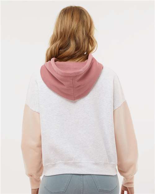 Women's Sueded Fleece Colorblocked Crop Hooded Sweatshirt - Cameo Pink