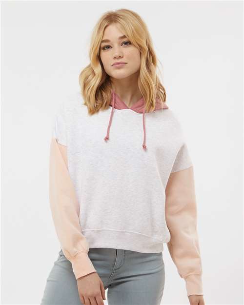 Women's Sueded Fleece Colorblocked Crop Hooded Sweatshirt - Cameo Pink