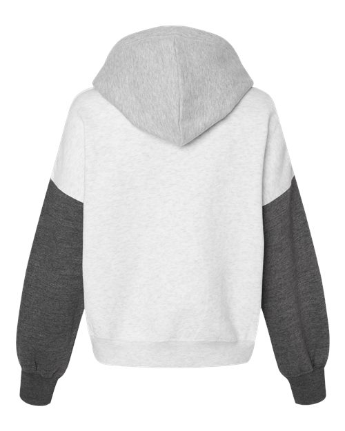 Women's Sueded Fleece Colorblocked Crop Hooded Sweatshirt - Charcoal