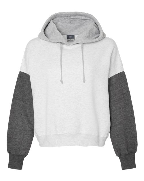 Women's Sueded Fleece Colorblocked Crop Hooded Sweatshirt - Charcoal