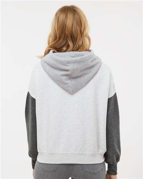 Women's Sueded Fleece Colorblocked Crop Hooded Sweatshirt - Charcoal
