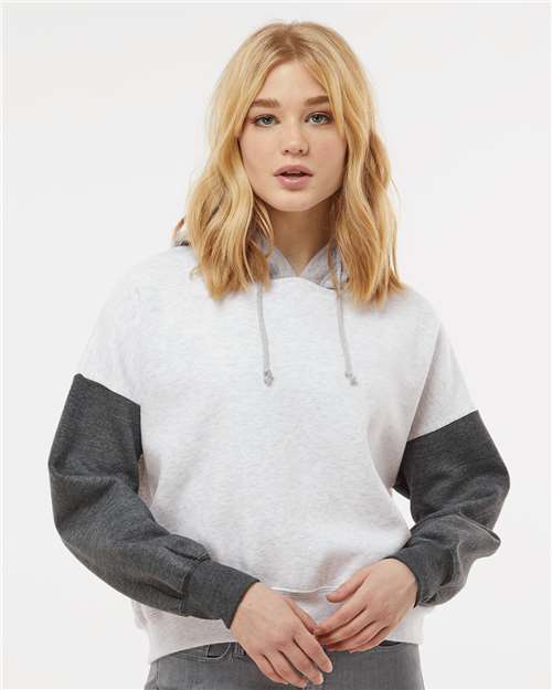 Women's Sueded Fleece Colorblocked Crop Hooded Sweatshirt - Charcoal