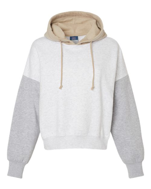 Women's Sueded Fleece Colorblocked Crop Hooded Sweatshirt - Heather