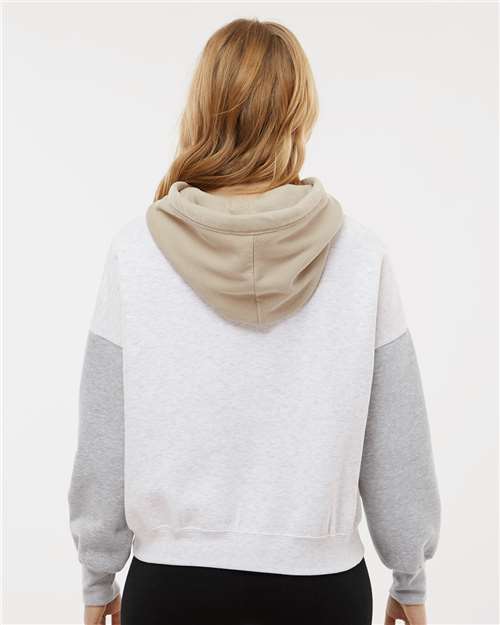 Women's Sueded Fleece Colorblocked Crop Hooded Sweatshirt - Heather