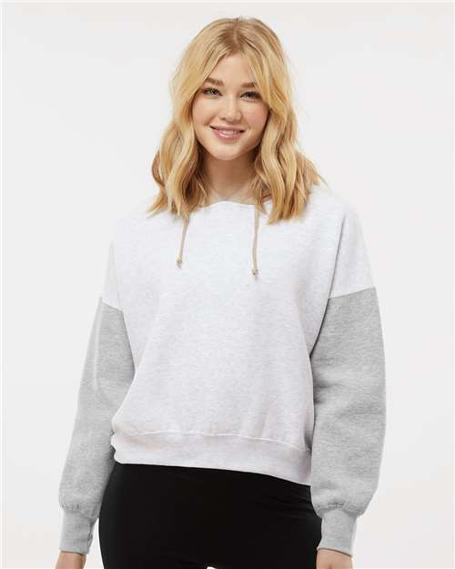 Women's Sueded Fleece Colorblocked Crop Hooded Sweatshirt - Heather