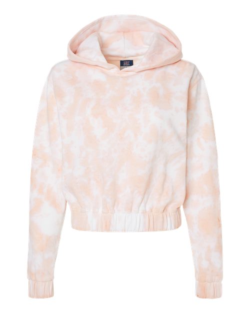 Women's Sueded Fleece Tie-Dyed Crop Hooded Sweatshirt - Cameo Pink