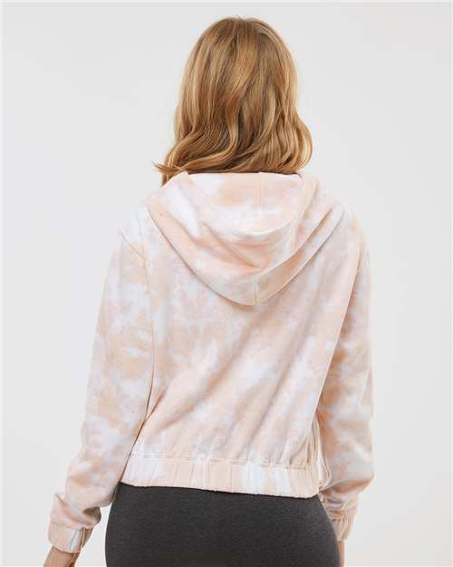 Women's Sueded Fleece Tie-Dyed Crop Hooded Sweatshirt - Cameo Pink