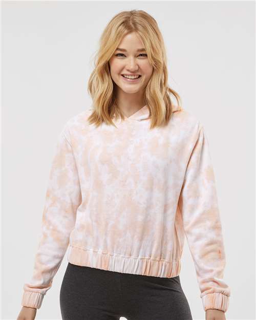 Women's Sueded Fleece Tie-Dyed Crop Hooded Sweatshirt - Cameo Pink